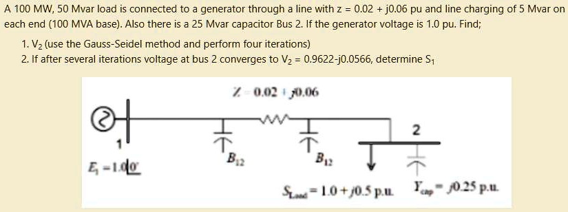 Mvar Generator A 100 MW, 50 Mvar load is connected to a generator through a line with ...
