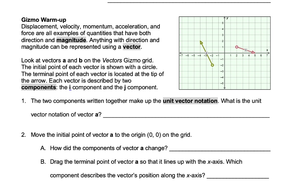 SOLVED:Gizmo Warm-up Displacement; velocity, momentum, acceleration ...