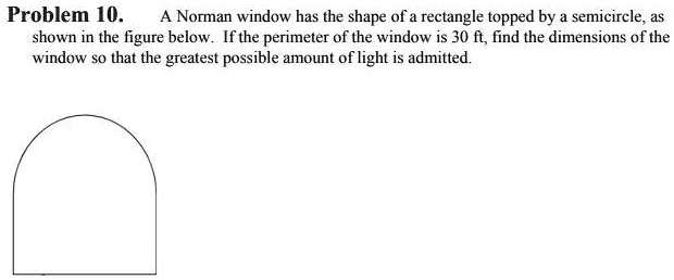 SOLVED:Problem 10. A Norman window has the shape of rectangle topped by ...