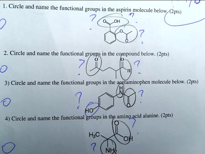 SOLVED ' Circle and name the functional groups in the aspirin molecule