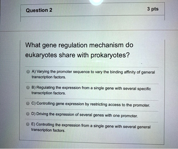 SOLVED Question 2 3 pts What gene regulation mechanism do eukaryotes