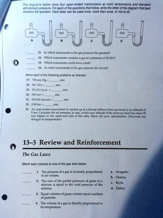 SOLVED The diagrams below show four openended manometers at room
