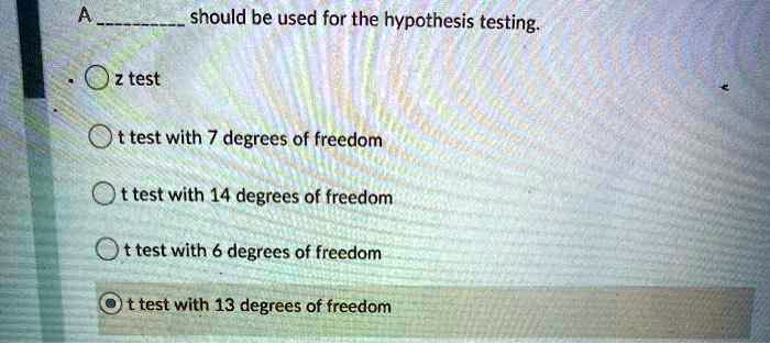Use Test 14 Should be used for the hypothesis testing z test t test with...