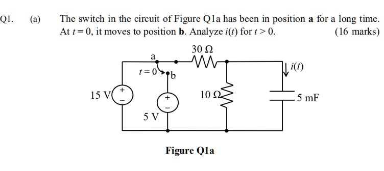 SOLVED: (a) The switch in the circuit of Figure Q1a has been in ...