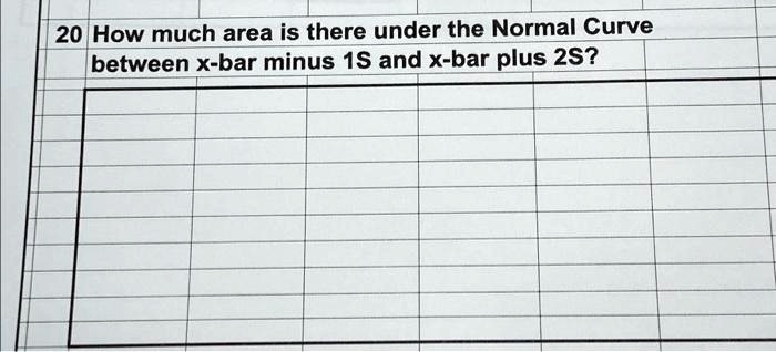 SOLVED: 20 How much area is there under the Normal Curve between x-bar ...