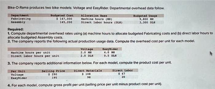 SOLVED: Bike-O-Rama Produces Two Bike Models: Voltage And EasyRider ...