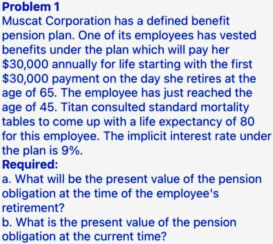 SOLVED: Problem1 Muscat Corporation Has A Defined Benefit Pension Plan ...