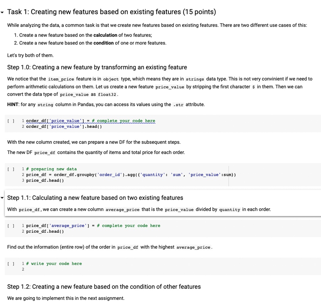 Python code please for task 1 task 1 creating new features...