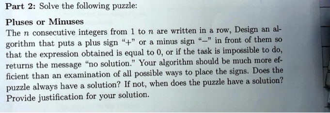 Part 2 solve the following puzzle pluses minuses the n...