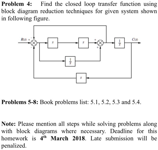 Problem 4 Find the closed loop transfer function using block diagram