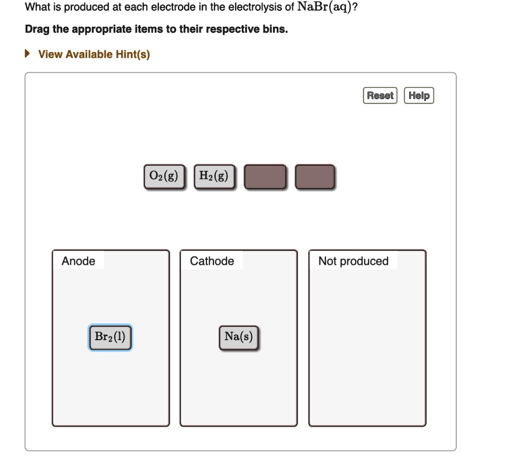 What is produced at each electrode in the electrolysis of NaBr(aq
