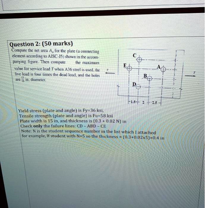 SOLVED Question 2 Compute the net area A for the plate connecting