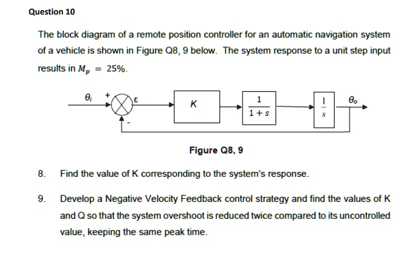 SOLVED: Question 10 The block diagram of a remote position controller ...