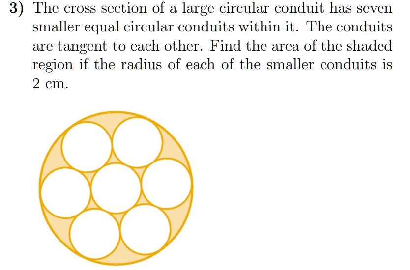 3) The cross section of a large circular conduit has seven smaller