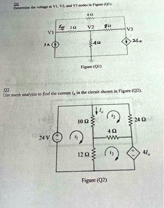 SOLVED: Determine the voltage at V1, V2, and V3 nodes in Figure Q1. 01 ...