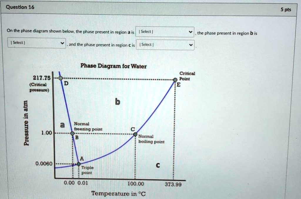 question 16 5 pts on the phase diagram shown below the phase present in ...