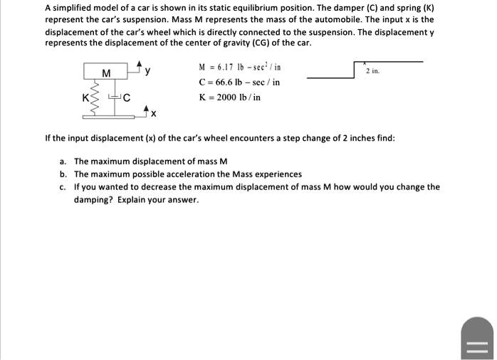 A simplified model of a car is shown in its static equilibrium position ...