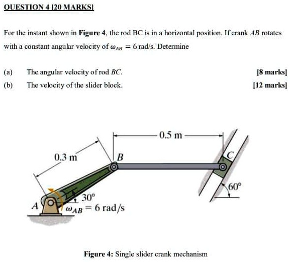SOLVED: QUESTION MARKS For the instant shown in Figure 4, the rod BC is ...