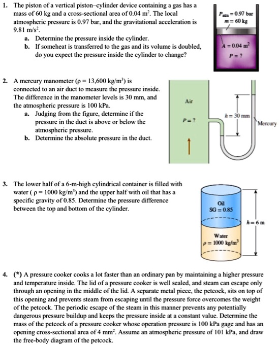 The piston of a vertical pistoncylinder device containing a gas has a