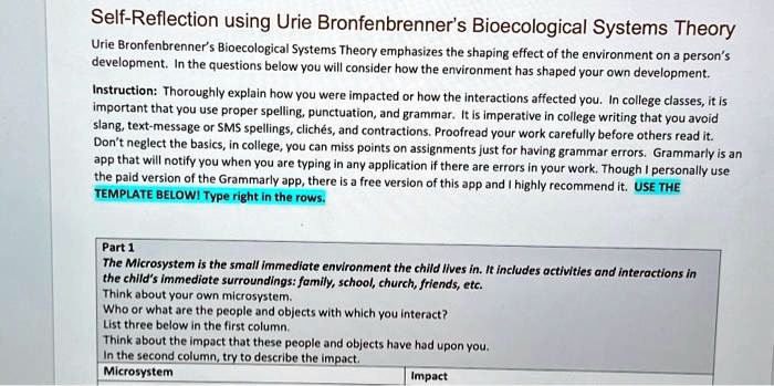 SOLVED: Self-Reflection using Urie Bronfenbrenner's Bioecological ...