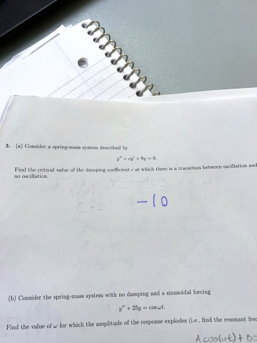 SOLVED: 3.a Consider A Spring-mass System Described By Y+c+9y=0. No ...