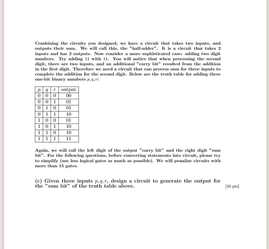 SOLVED: (d) Given two inputs p, q, r, design a circuit to generate the ...