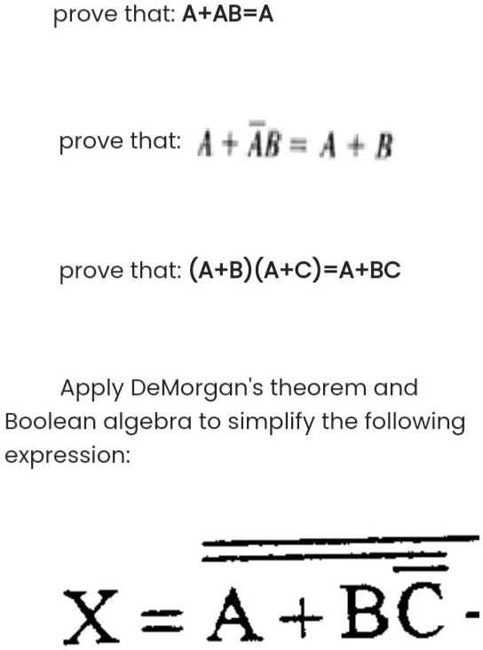 SOLVED: Prove That: A+AB=A Prove That: | + AR=a+R Prove That: (A+B)(A+c ...