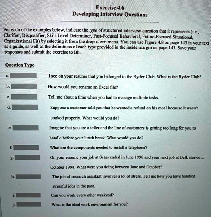 Exercise 4.6 Developing Interview Questions For each of the examples ...