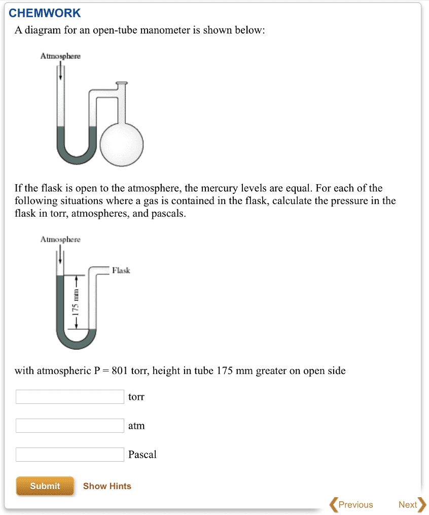 SOLVED: ' A diagram for an open-tube manometer is shown below: If the ...