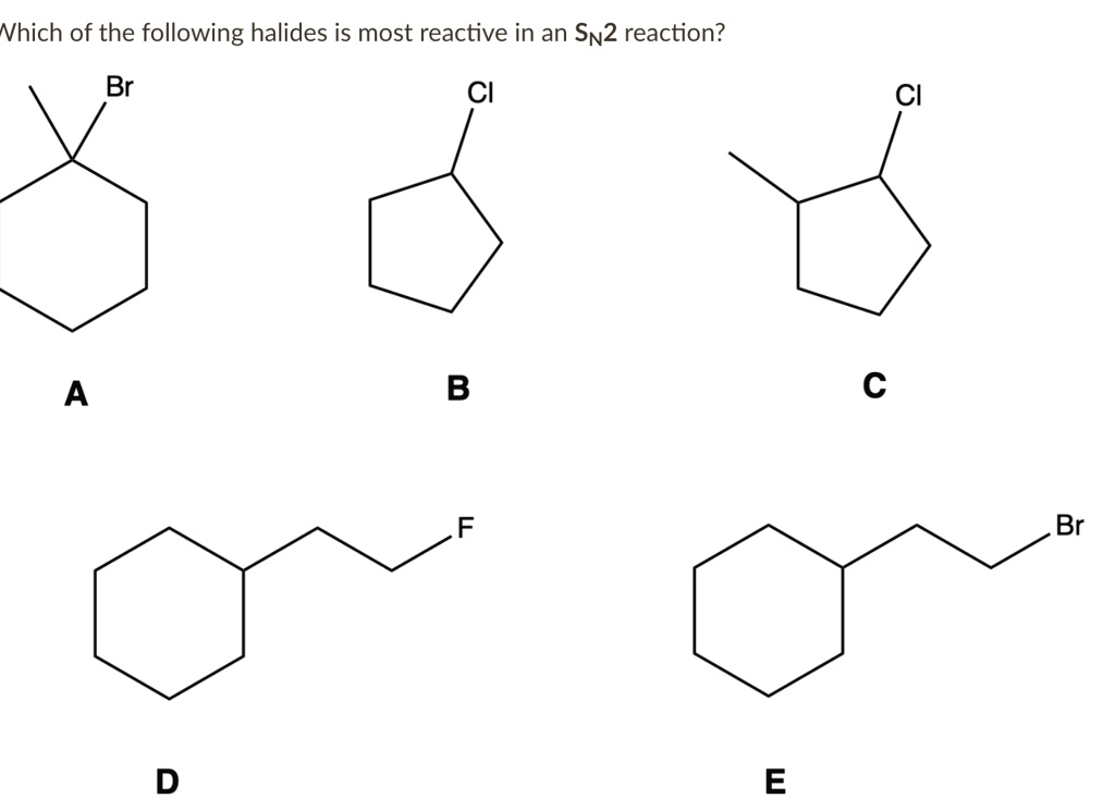 Solved Nhich Of The Following Halides Is Most Reactive In An Sn Reaction Br Cl Cl A Br E