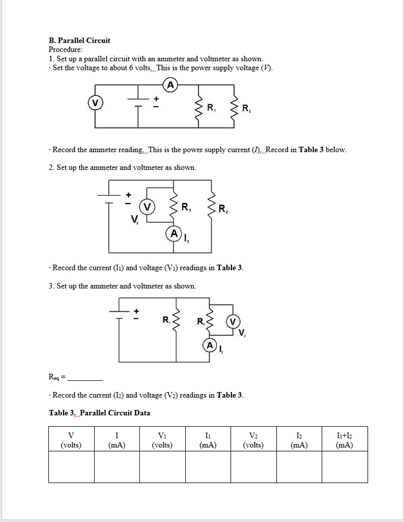 SOLVED B Parallel Circuit Procedure Set up parallel circuit with an