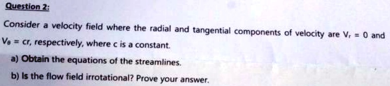 Solved Question 2 Consider A Velocity Field Where The Radial And Tangential Components Of