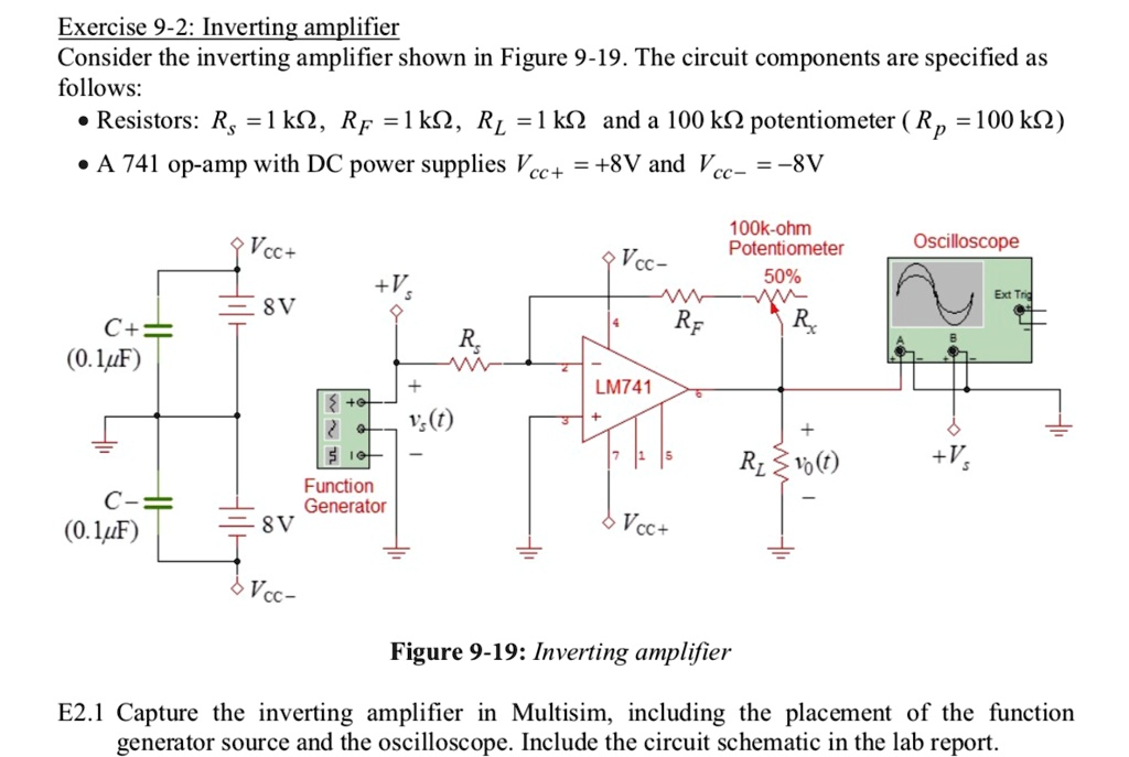 SOLVED: Exercise 9-2: Inverting Amplifier Consider the inverting ...