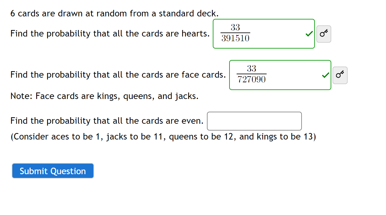 6 cards are drawn at random from a standard deck find the probability that all the cards are