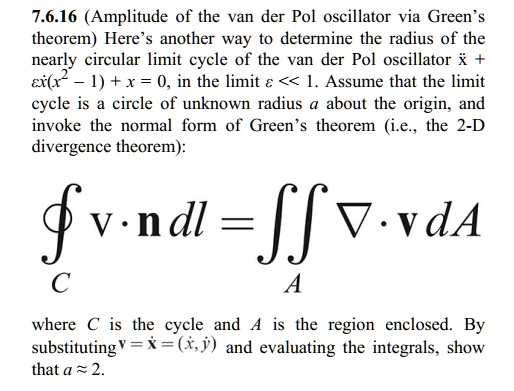 7.6.16 (Amplitude of the van der Pol oscillator via Green's theorem ...