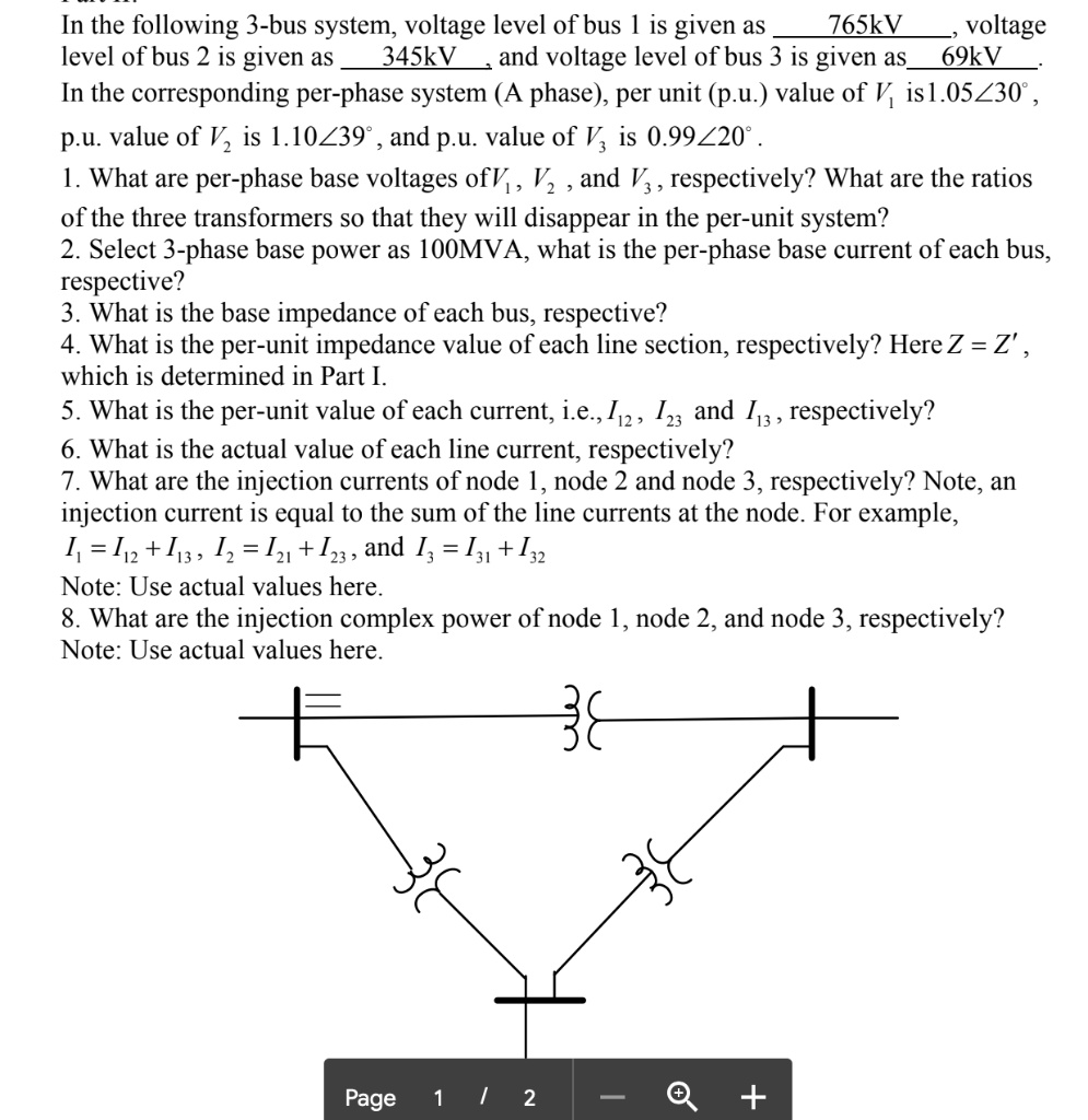SOLVED: In the following 3-bus system, the voltage level of bus 1 is ...