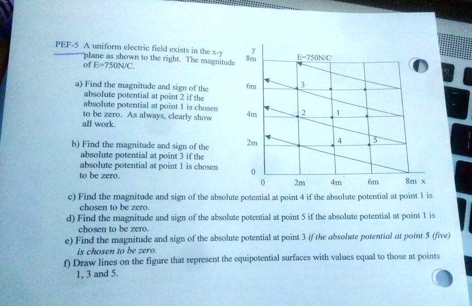 PEF-5 A uniform electric field exists in the x-y plane as shown to the ...