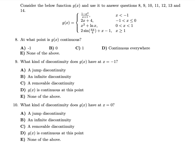SOLVED Consider the below function g(x) and use it to answer questions