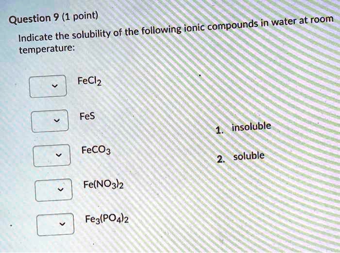 SOLVED Question 9 (1 point) Compounds in Water at Room Temperature