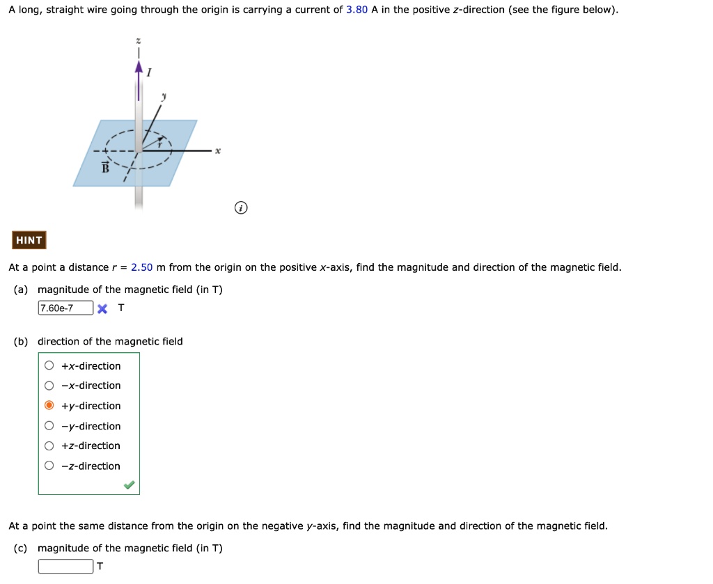 SOLVED: A Long, Straight Wire Going Through The Origin Is Carrying A ...