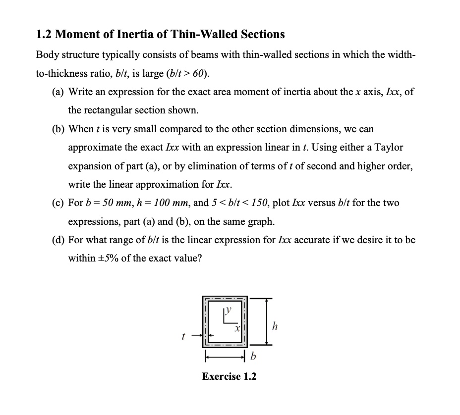 SOLVED: 1.2 Moment of Inertia of Thin-Walled Sections Body structure ...