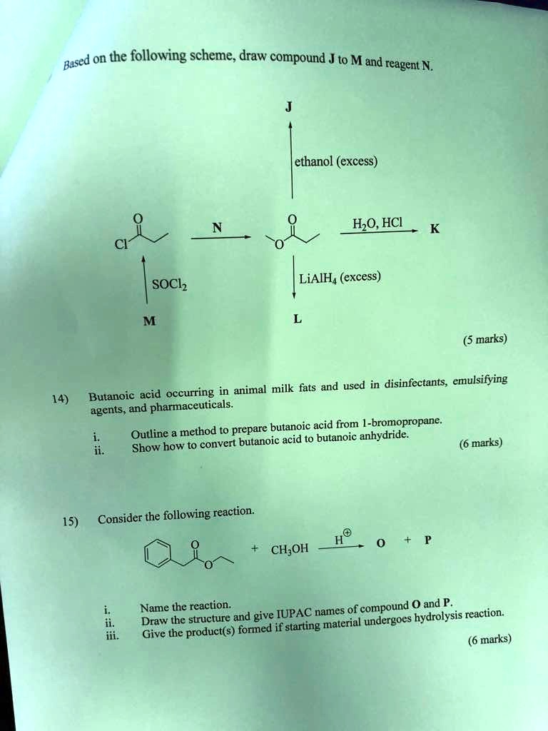 SOLVED Based on the following scheme, draw compound J to M and reagent