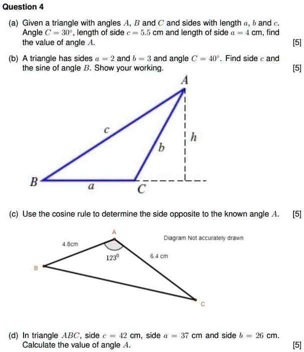 SOLVED a Given a triangle with angles A B and C and sides with