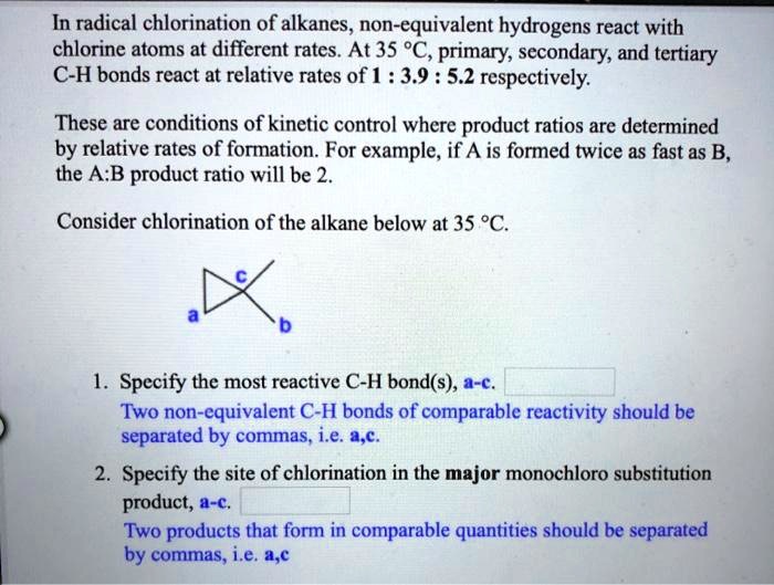 SOLVED:In Radical Chlorination Of Alkanes, Non-equivalent Hydrogens ...