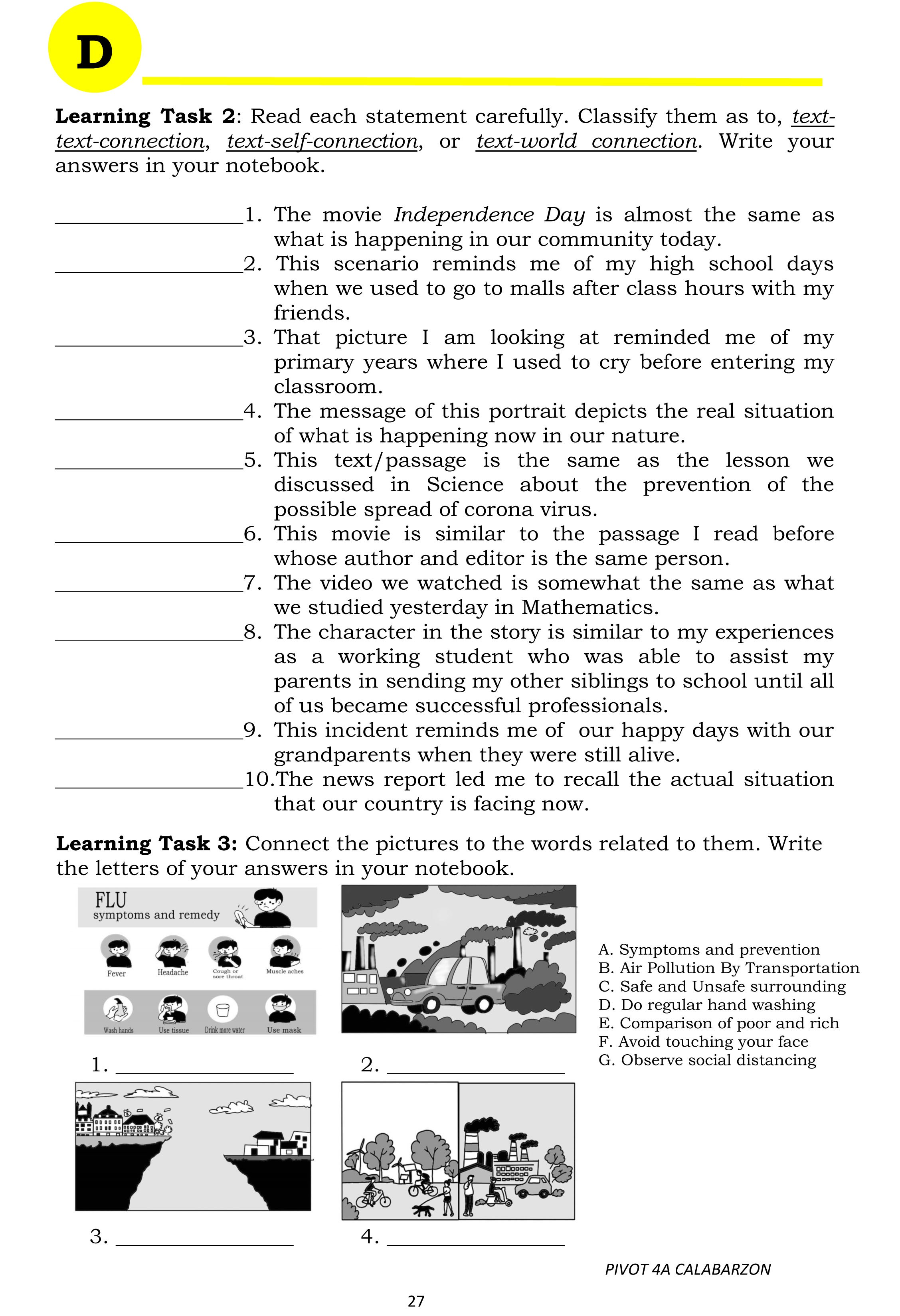 D Learning Task 2: Read each statement carefully. Classify them as to ...