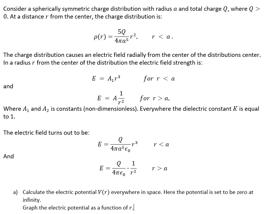 SOLVED Consider a spherically symmetric charge distribution with