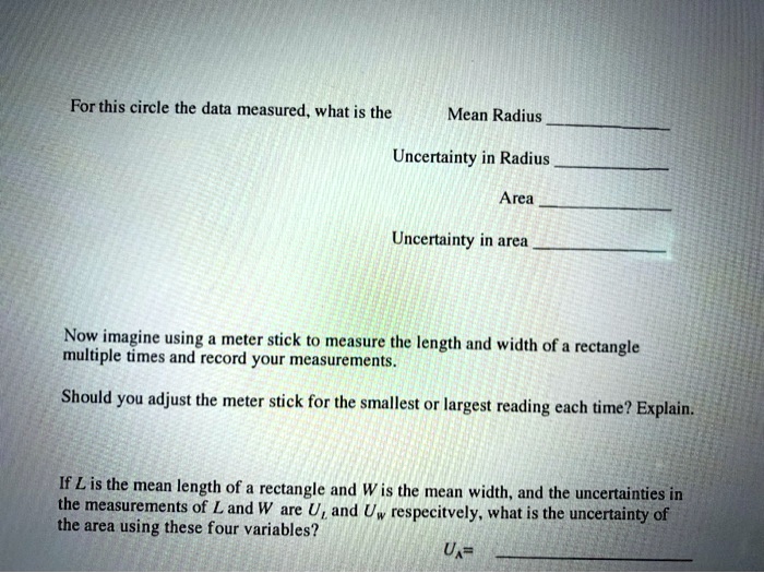For this circle the data measured, what is the Mean Radius Uncertainty