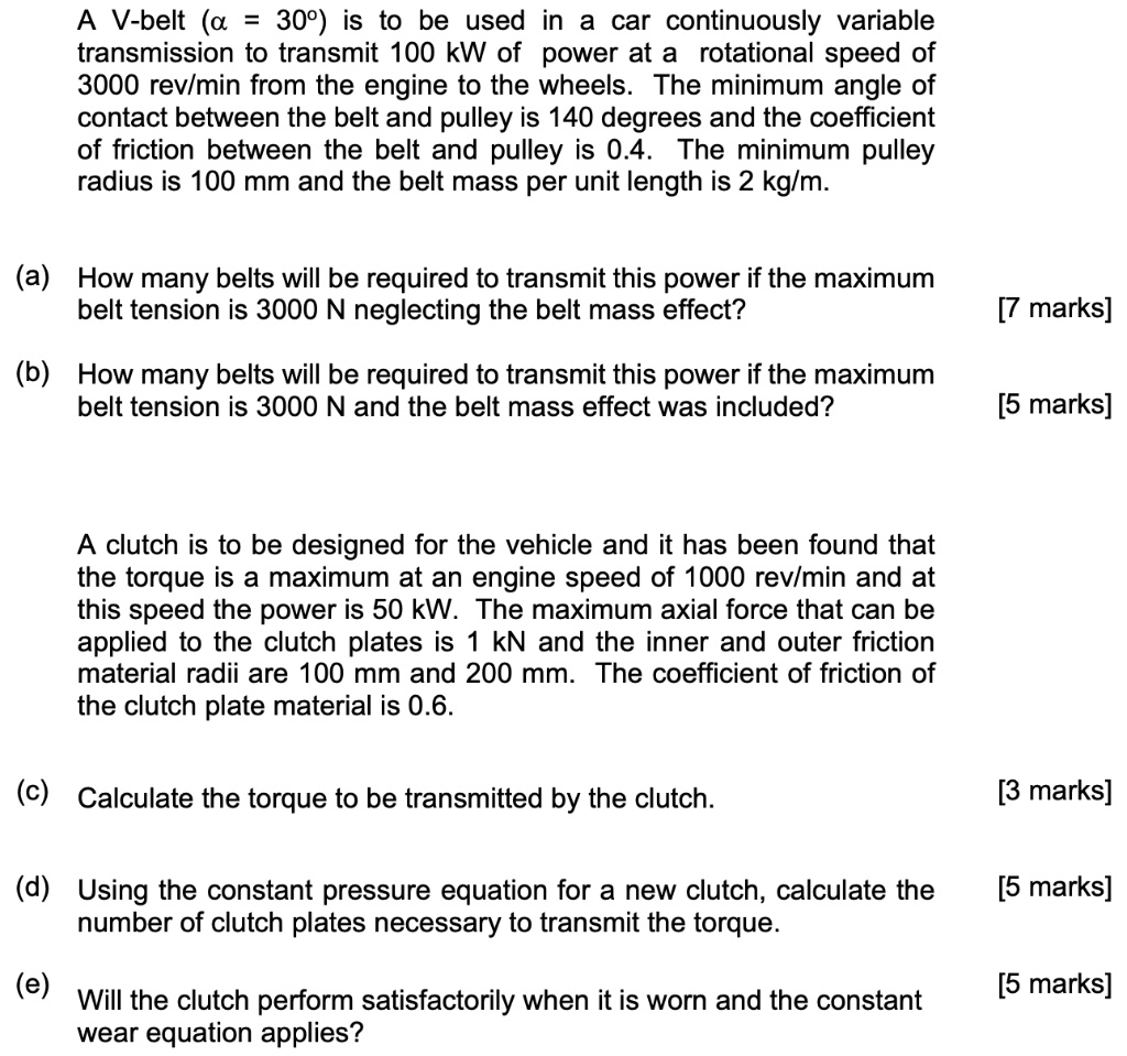 SOLVED: A V-belt (a = 3o) is to be used in a car continuously variable ...