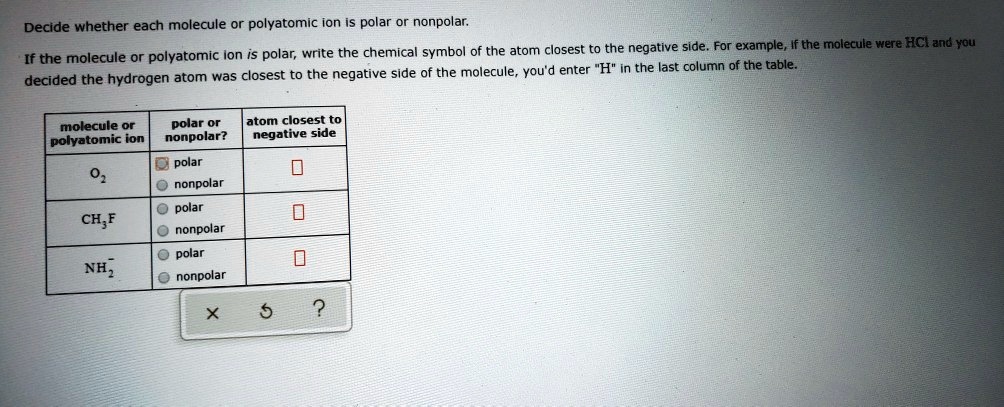 Ocs Atom Closest To Negative Side decide whether each molecule or polyatomic ion is polar or nonpolar