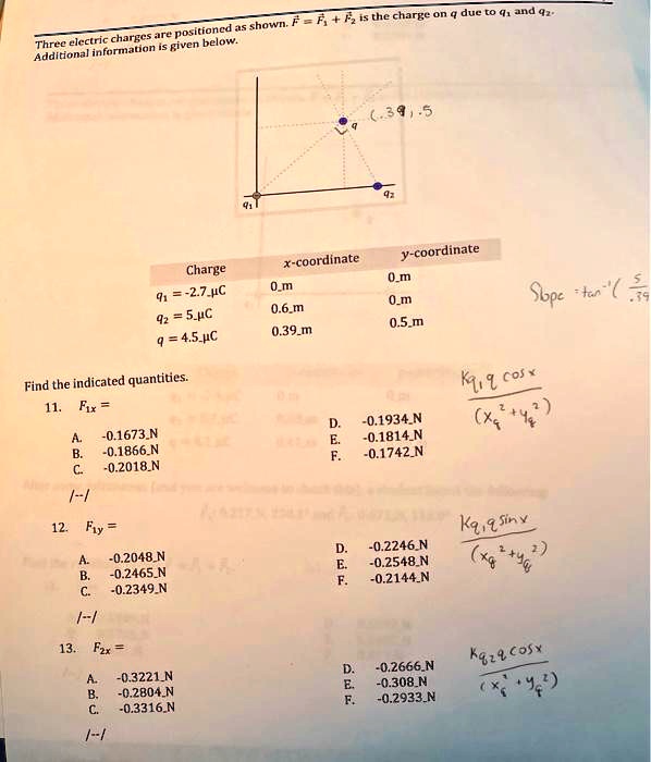 Solved S The Charge And 47 Shown R Charees Are Positioncd Three Electric Pven Helow Additional Information Y Coordinate 0 M Coordinate Charge 7 27 C 5 Pc 4 5 0c 0 M U Mn 0 5 M Sope 0 6 M 0 39 M Find The